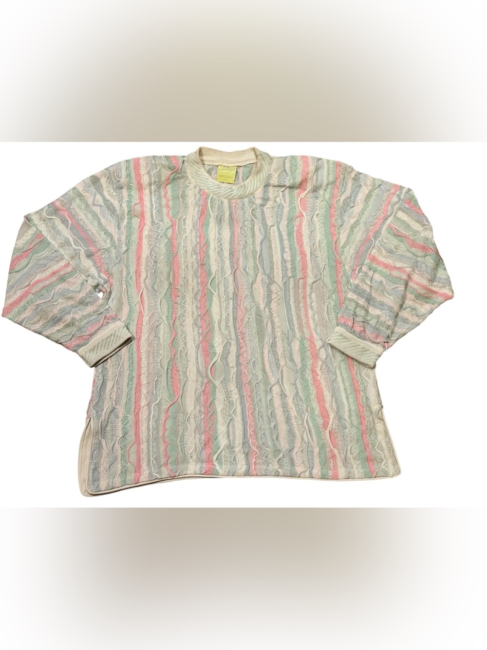 Vintage COOGI Australia Pure Silk Cable Knit Sweater Pastel Size Large